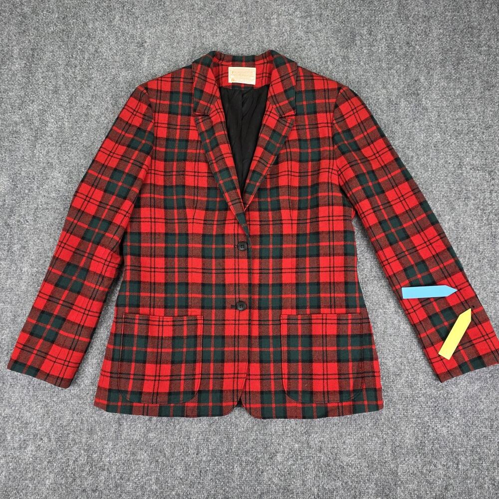 Vintage Pendleton Blazer Womens Medium Red Plaid Tartan Virgin Wool Made USA - Picture 12 of 16